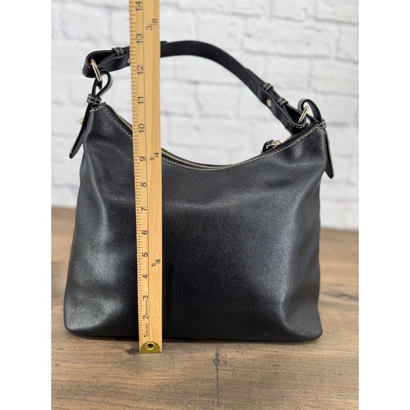 Dooney & Bourke Black Saffiano Leather Hobo Shoulder Bag Gold Hardware Logo - Picture 11 of 16